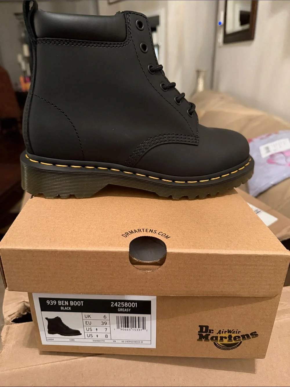 Dr. Martens 939 Ben Boot Black Leather Hiker Boots NEW IN Box $229
